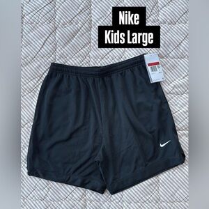 NEW Nike Kids Black Athletic Shorts with White Swoosh